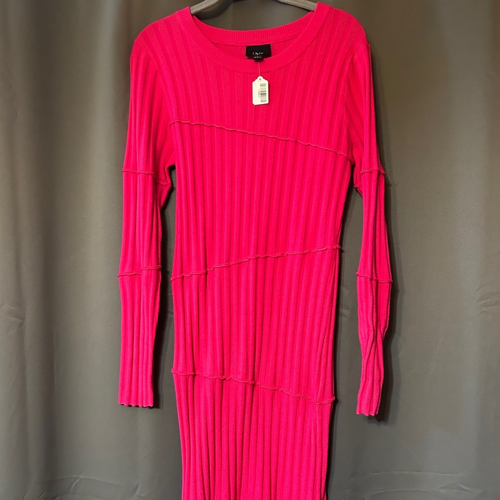 Hot Pink Ribbed Long Sleeve Dress